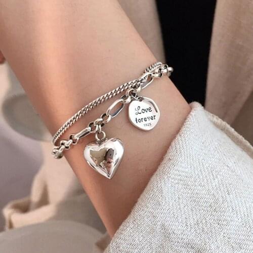 Simple Heart Pendant Bracelet for Couples Multi-layer Silver Color Chain Men and Women Charm Jewelry Birthday Gifts