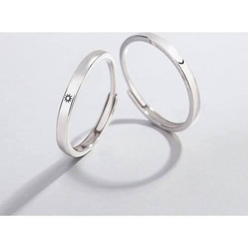 Simple Adjustable Open Ring Silver Color Sun Moon Adjustable Rings for Men Women Couple Romantic Engagement Gift Korean Jewelry