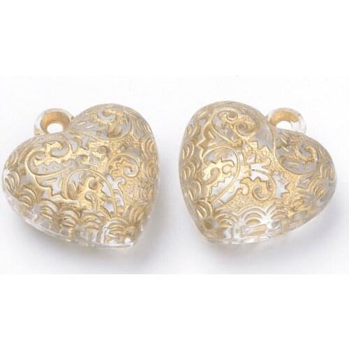 20pcs Clear Plating Transparent Acrylic Pendants for jewelry making Golden Metal Enlaced Beads Heart/Lantern/ Shape Charms F90