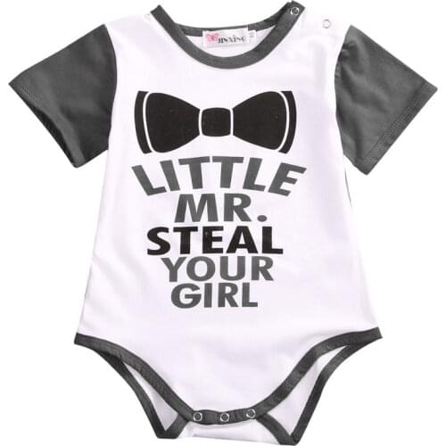 Drop Shipping 2018 Newborn Infant Baby Kids Boy Girl Short Sleeve Letter Bodysuits Jumpsuit Clothes Outfits Size 0-24M