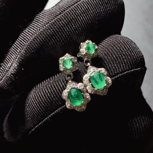 Luxurious round Sun flower Natural green Emerald drop earrings 925 silver natural gemstone earrings women party gift jewelry