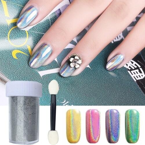 SILVER HOLOGRAPHIC RAINBOW EFFECT HOLO PIGMENT MIRROR POWDER GLITTER MAGIC+BRUSH