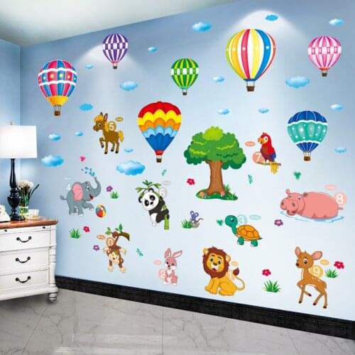 [SHIJUEHEZI] Animals Tree Wall Stickers DIY Cartoon Balloons Mural Decals for Kids Room Baby Bedroom Home Decoration Accessories