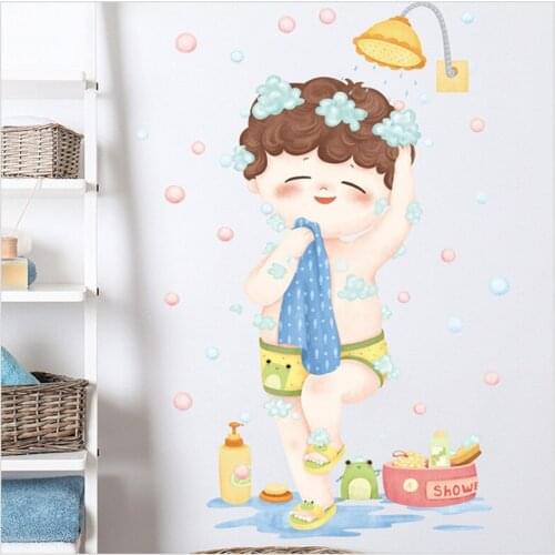 Cute Bathroom Decorative Sticker Toilet Funny Wallpaper Cartoon Boy Baby Bath Wall Mural Frog Prince Self-adhesive Wall Decal