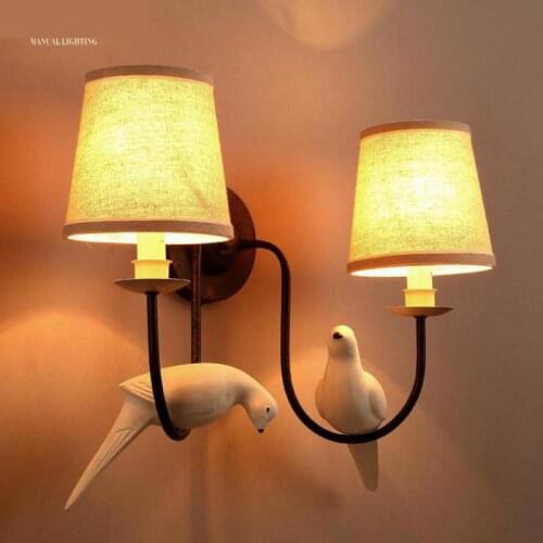 Warehouse Bar Wrought iron wall sconce Latin American Bird Wall lamp Bedroom Bedside Cloth cover dining room Lamparas De Pared