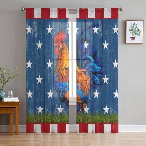 Flag Farm Rooster Window Treatment Tulle Modern Sheer Curtains for Kitchen Living Room the Bedroom Curtains Decoration