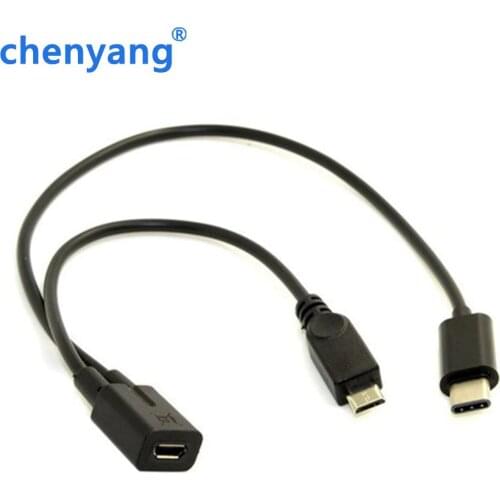 Micro USB Female to USB 3.1 USB-C Type C & Micro USB Male Splitter Charge Extension Cable