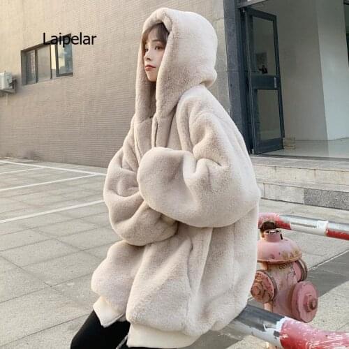 Coat women winter coat zipper imitation rabbit fur hooded fur coat 2021 hanbok womens coat womens fur coat