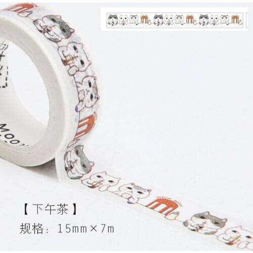 1.5cm 7m 1 pcs my cat theme Afternoon tea design washi tape Adhesive DIY Scrapbook Sticker Label Masking home decor
