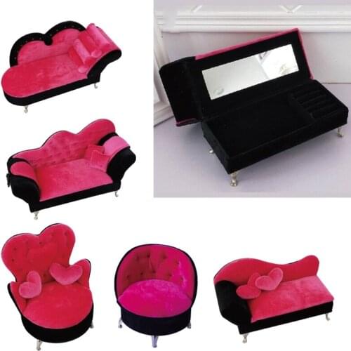 1/6 Dollhouse Fancy Couch Sofa Rose Pink Jewelry Storage Organizer Box Flip Can Open Compartments Armchair Sofa Box Gift