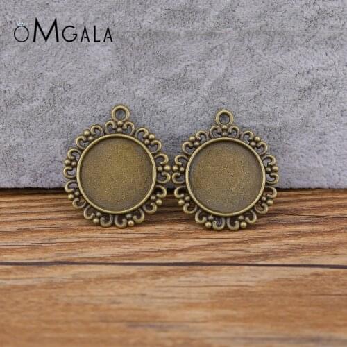 10pcs 20mm Inner Size Bronze Color Plated Classic Flower Style Cabochon Base Setting Charms Pendant Tray