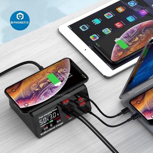 100W 8-Port USB Fast Charger QC3.0 HUB Adapter Quick Charge LED Display Wireless USB Charging Station for Mobile Phones Tablets
