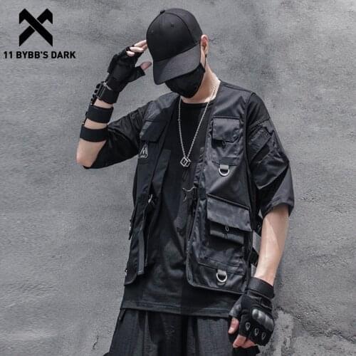 11 BYBBS DARK Tactical Mulit Pockets Sport Vests Waist Belt Men Multifunction Tactical Cargo Vests Streetwear Sleeveless Jacket