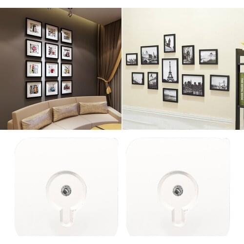 2/4pcs Transparent Non-Trace Photo Frame Hook Seamless Adhesive Hook Waterproof Strong Hole Nail Cross Stitch Wall Painting Hang