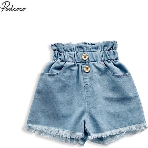 2020 0-5Y Toddler Girls High Waist Shorts Denim Shorts Kids Casual Blue Solid Bottoms Baby Clothing Outfits