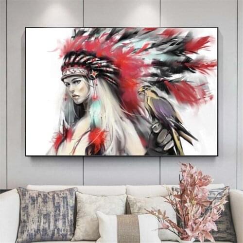 Watercolor Indian Girl Canvas Paintings On The Wall Girl With Parrot Posters And Prints Wall Pictures For Kids Room Decoration