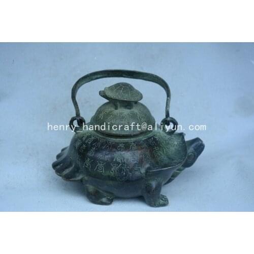 Antique QingDransty bronze teapot,tortoise,Decoration,Collection&Adornment,Free shipping