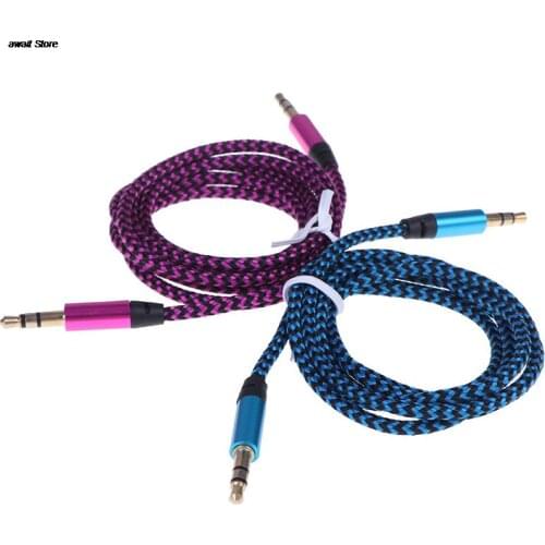 Hot sale 1m Aux Cable Male to Male Cloth Audio Aux Cable Gold Plug Car Aux Cord Nylon Jack Audio Cable 3.5 mm to 3.5mm