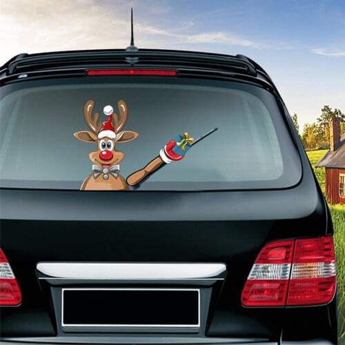 Car Rear Window Wiper Sticker Car Styling Funny Christmas Reindeer Elk Waving Arm Rear Windshield Decals Auto Decoration Sticker