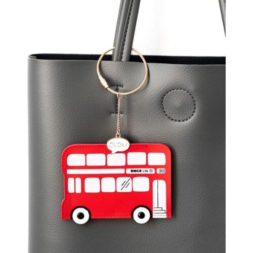 Retro Bus Keychain Girl Boy Cute Key Chain Simple Shape Key Ring Holder Gift for Bag Purse Charm Pendant Jewelry Accessories