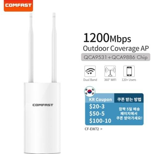 COMFAST High Power Outdoor Wireless WiFi Repeater AP/WiFi Router Dual Dand 5Ghz 1200Mbps Long Range Extender Coverage CF-EW72