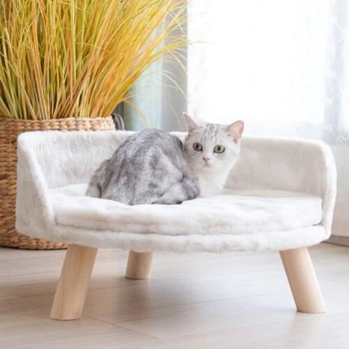 Pet Sofa Dog Cat House Comfortable Coral Fleece Cat Sofa Mattress Wood Legs Removable Puppy Kennel Sleeping Nest Pet Furniture