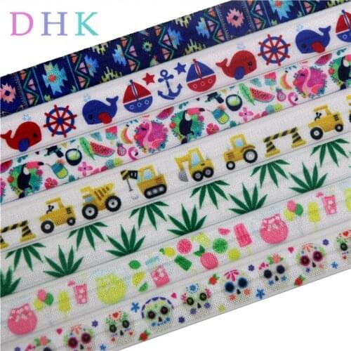 DHK 5/8'' 50yards aztec leaf skull sea drink printed Fold Elastic FOE stretch ribbon hairbow headwear headband DIY OEM S999