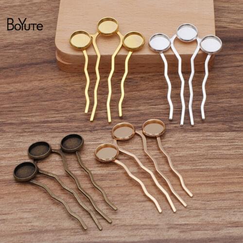 BoYuTe 10 Pieces 12MM Cabochon Base Hair Comb Blank 3 Colors Plated Vintage Diy Hair Accessories