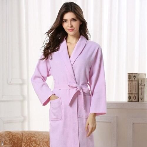 Cotton Bathrobe Women Waffle Spring Autumn Long Soft Robe Female Robes Thin String Bathrobes Loose Home Bathrobe Kimono Robe