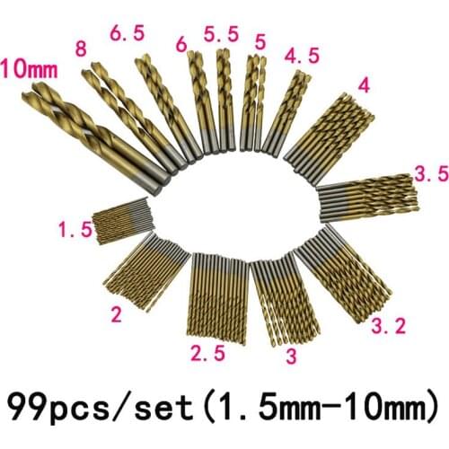 Quality Newest 99pcs/Set Titanium Coated HSS High Speed Steel Drill Bit Set Tool 1.5mm-10mm