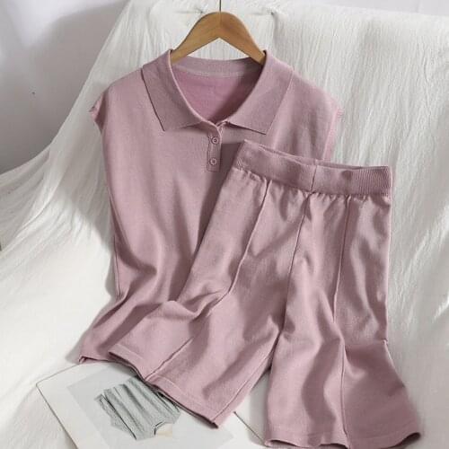 GUUZYUVIZ Summer Casual Shorts Set Sleeveless Turn-down Collar Knitted Tank Tops And High Waist Shorts 2 Piece Set Outfits