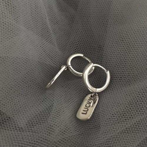 Korean Fashion 925 Sterling Silver Lucky Letters Earrings For Women Trend Simple Hip Hop Ear Buckle Earclip Jewelry Accessories