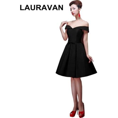 Beautiful pretty short special occassion black boat neck party dresses for bridesmaid girls black ball gowns free shipping