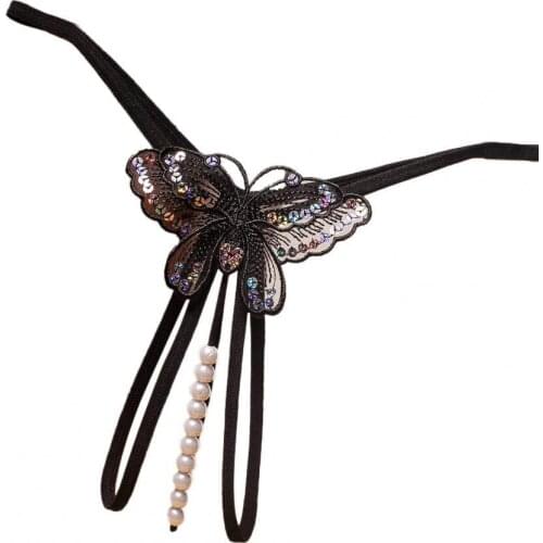 Lace Panties Bead Hollow Design Perspective Mesh Fashion Massage Thong Extra-thin for Women