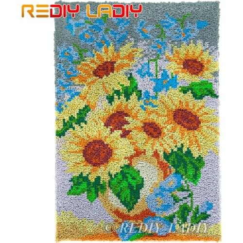Latch Hook Rug Acrylic Yarn Tapestry Kits DIY Carpet Rug Sunflowers Vase Knitted Floor Mat Crochet Cushion Arts & Crafts 58*86cm
