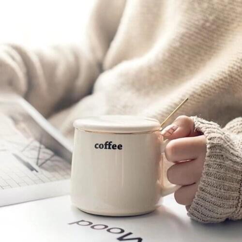 Nordic Style Hot Selling Simple Trace Gold Coffee Cup Milk Cup Ceramic Cup Plain Ins Water Cup Set Mugs Coffee Cups with Lids