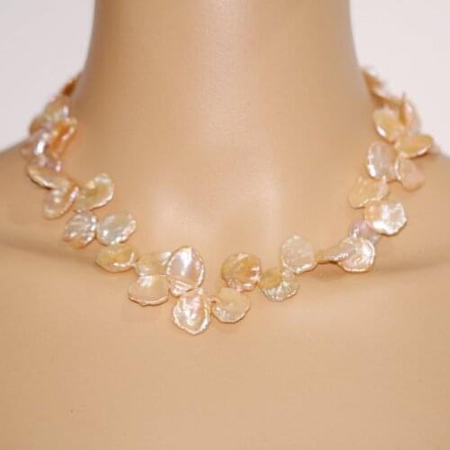 Unique Pearls jewellery Store,Large Baroque Pink Pearl Necklace,13-15mm Keshi Pearl Choker Jewelry,Free Shipping