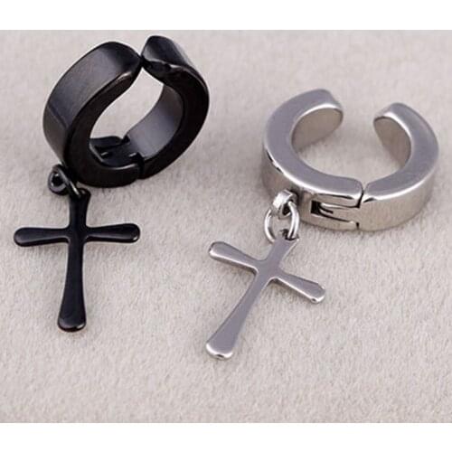 Magnet Male Non-pierced Ear Clip Earrings Cross Titanium Steel Stainless Steel Punk Metal Unisex