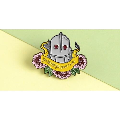 Retro Metal Robot Pins Flower Banner Cartoon Enamel Pins Trendy Brooches Badges Bag Clothes Lapel Pins Jewelry Gifts For Friends