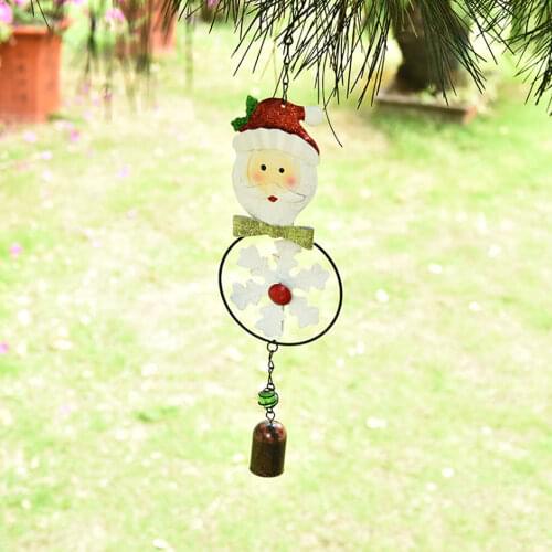 Cute Christmas Wind Chimes Wrought Iron Hang Pendant DIY Metal Bells Craft Santa Claus Elk Shape Embellishment Window Display