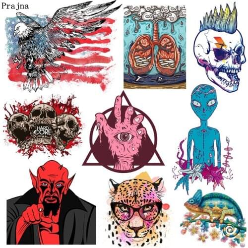 Prajna Punk Skull Patches Iron On Transfers Eagle Paw Lung Hot Vinyl Heat Transfers Ironing Sticker Thermal Patches For Clothing