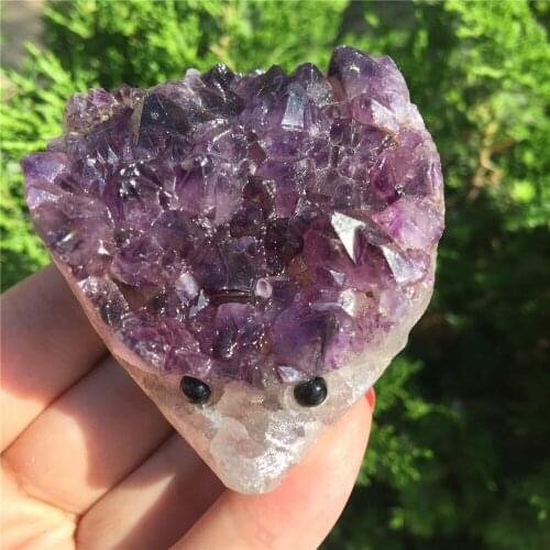 Natural stones and minerals amethyst crystal cluster cute Hedgehog crystal craft for home gift 1pcs