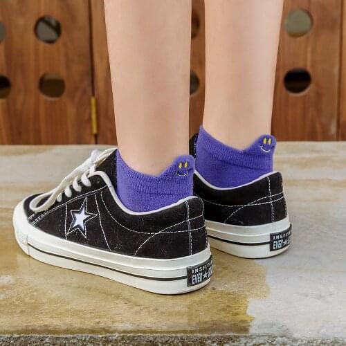 Spring And Summer Cotton Socks Fashion Women Boat Colorful Female Socks Shallow Mouth Short Heel Smiley Embroidery Girls Socks