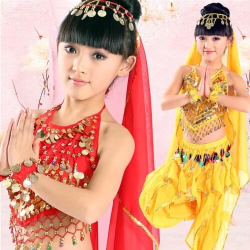 2017 New red/rose red/yellow 3 colors Girl Belly Dance Costume Bollywood Indian Dancing Costumes 2-4pcs Sets