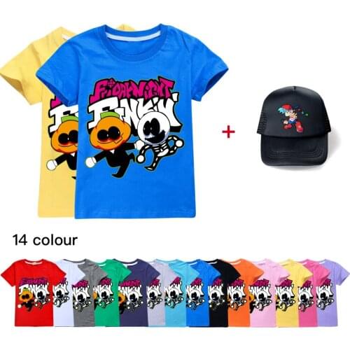 2021 New Summer Kids Friday Night Funkin Top Short Sleeve T-shirt Cotton T-shirts Girls Clothes Boys Tee costumes shirt+cap