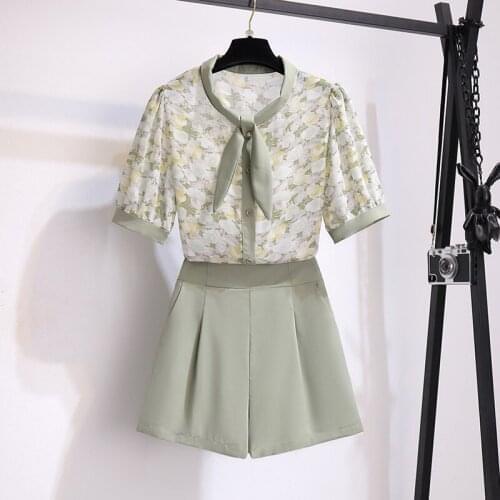 New style 2021 two piece Chiffon Print Shirt with long and wide leg shorts suit