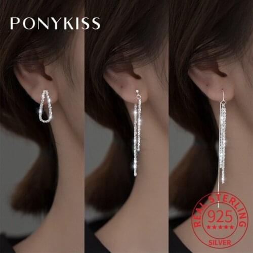 PONYKISS Office 925 Sterling Silver Gypsophila Chain Tassel Stud Earrings Women Party Fine Jewelry Minimlist chic Accessory