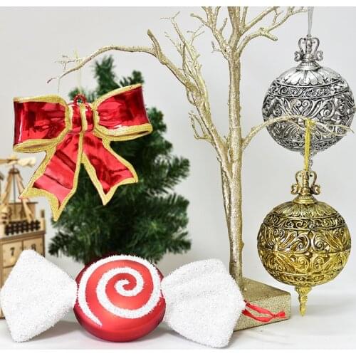 Christmas decorations, red plastic bows, round cakes and hollow balls, candy pendants, Meichen scene decoration pendants