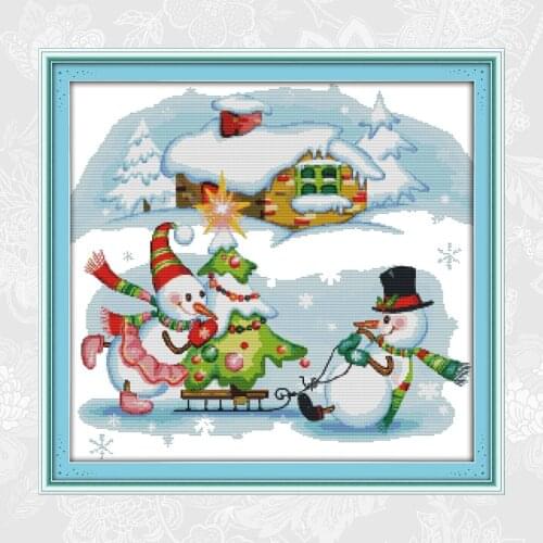 Christmas Snowman Cross Stitch kit Aida Fabric 14ct and 11ct Count Print Canvas Embroidery Handmade Needlework