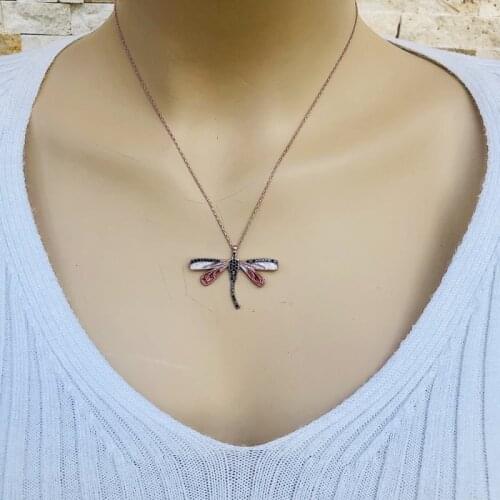 Dragonfly 925 Sterling Silver Necklace Women Girls Gift Jewelry Accessories Fashion Handmade Elegant Chain
